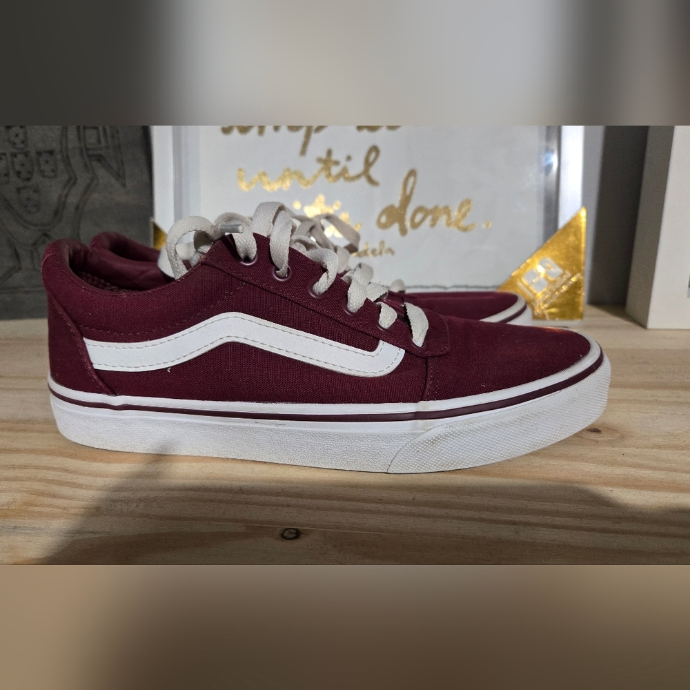 Burgundy Canvas Sneakers with White Accents. Like NEW